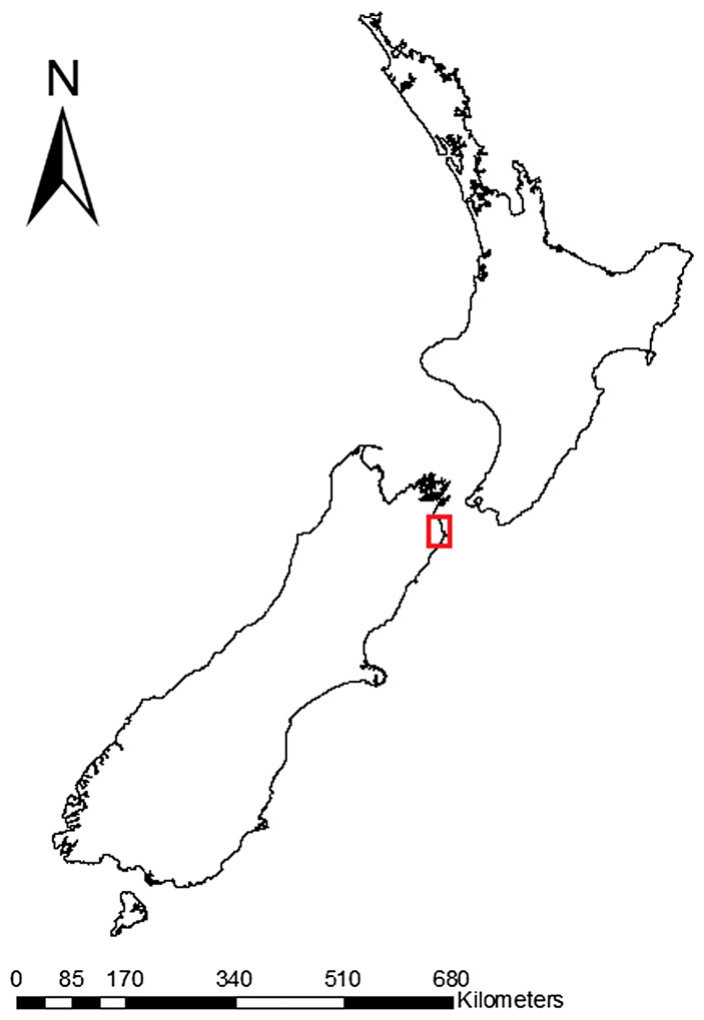 Fig. 1. The study site area in the context of New Zealand.
