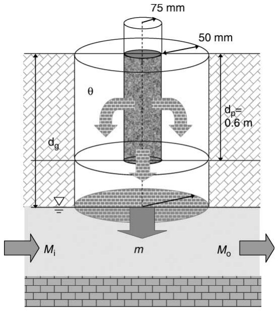 Figure 4 The Cu, Cr and As leaching processes described in the SPASMO (Soil Plant Atmosphere Model) model. Here dg is the depth to groundwater, u is the soil water content, m [mg As/post/month] is the flux of As leaving 